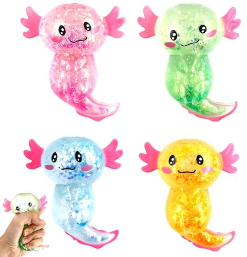 Axolotl Spielzeug 4 Stück,Axolotl Squeeze Toy,Axolotl Stress Squeeze Spielzeug,Squishy Ball,Squeeze Ball für Geburtstags Party,Anti Stress Spielzeug für Erwachsene und Kinder