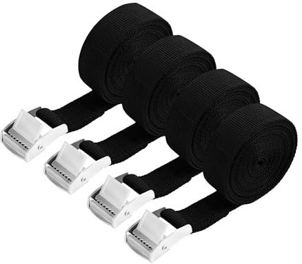 Cinghie di Fissaggio - Cinghie a Cricchetto - Set di 4 Cinghie di Tensione - 2 metri con fibbia di bloccaggio - larghezza 20 mm - ideali per trasporto, bagagli, carichi e campeggio (nero)