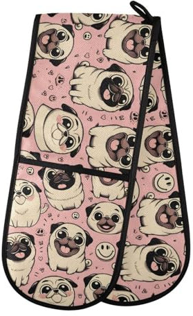 Oven Gloves Double Oven Gloves Pug Dog Pink Oven Mitts Pot Holder Heat Resistant Quilted for BBQ Baking Kitchen Cooking Gloves