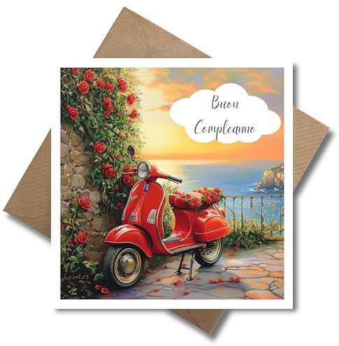 WBdesignz Geburtstag Karte mit Umschlag - buon compleanno Happy Birthday Karte Italienisch Herzlichen Glückwunsch in italienisch