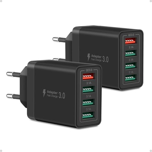 2PCS USB Ladegerät, Cshare 40W 4 Port 4 USB-A Ladestecker Mehrfach mit QC 3.0 Schnellladegerät für iPhone 15/14 Pro Max/13/12/11/XR/Plus,iPad,Samsung Galaxy S24 S23 Ultra,Black