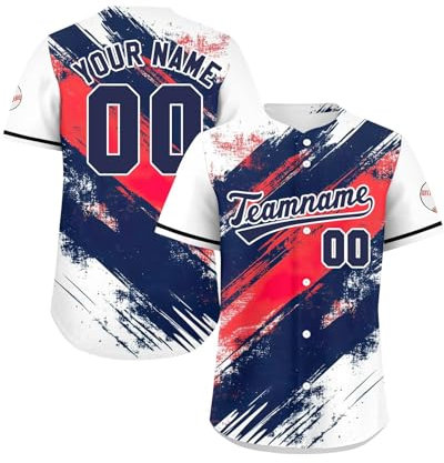 Personalisiertes Baseball Trikot,Individuell Bedruckt Namen Nummer & Logo,Baseball Shirt Kinder/Erwachsene Unisex Individuelles Fußballtrikot Trikot Football Trikot(2-9)