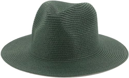 DQZRTUECA Chapeau de cowgirl classique - Chapeau de paille d'été - Chapeau de paille pour femme - Chapeaux de soleil en paille d'été pour homme - 56-58 cm, vert militaire, Taille unique