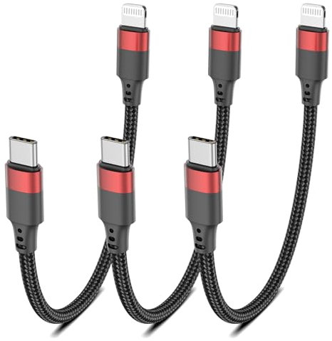USB C auf Lightning Kabel Kurz, [MFi Zertifiziert] 3 Stück Geflochten USBC Lightning Ladekabel 20cm, 0.2m Typ C iPhone Kabel Kurz Schnellladen für iPhone 14 13 12 11 Pro Max Plus Mini XR XS SE