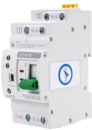 DEWIN Interruptor de Transferencia,2P 63A 220V Interruptor de Transferencia Automática G2R ATS Conmutador de Transferencia Automática de Doble Potencia DEW2R-63