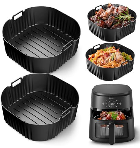 23CM Molde Silicona Freidora de Aire para Cosori Freidora sin Aceite 5,5l /6.0l/6.2l,2pcs Accesorios Freidora de Aire para Philips Série 2000 6.2L Na230,Reutilizable Silicona Recipiente Air Fryer
