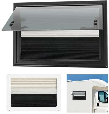 DAOHHFO Wohnmobilfenster Universal Wohnwagen Fenster - Externes Push Fenster mit Fliegengitter und integriertem Rollo - RV Klappfenster Ausstellfenster Camper - für RV Wohnwagen Van Camper (500x350mm)