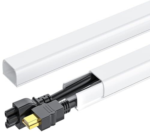 YECAYE White Cable Trunking, 3.6M One-Cord Cable Cover, W24mm H12mm | Medium TV Cord Covers for Wires on wall, Self‑Adhesive Tape, Wire Hider, Cable Management & Cover for Home Office