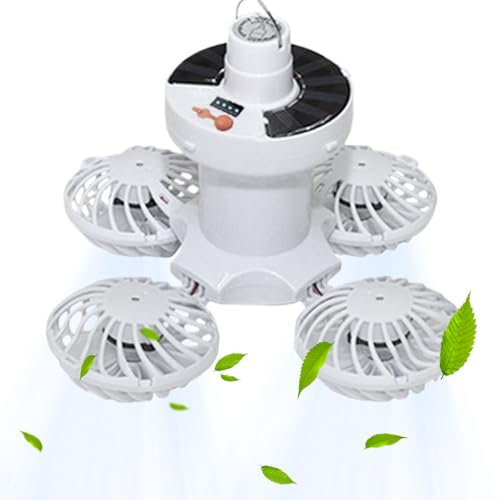 Hqunjikp Solar Ceiling Fans for Outside - Solar Camping Fan - with Hook Folding Lamp for Home Camping Shed Farm Backyard Greenhouse RV Warehouse Tent Barn