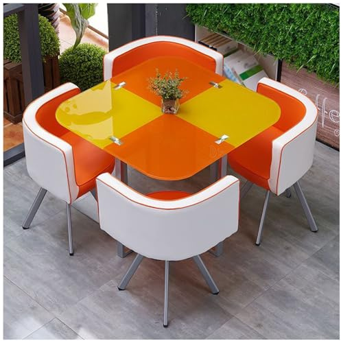 Moderner Konferenztisch Aus Gehärtetem Glas, Runder/Quadratischer Konferenztisch, Esstisch und Stühle für 4 Personen für Küche, Esszimmer,14