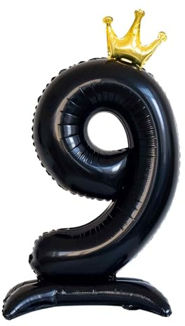 CAPASTEC Zahlenballon 9 Schwarz 1 Stück Für Geburtstagsparty | Aluminiumfolie, 42 Zoll, Stehende Krone, Folienballon, Jubiläumsparty, Abschlussfeiern