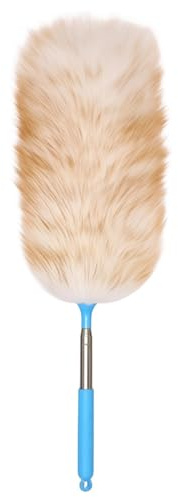 yeeplant Plumero de plumas, lana pura, 126 cm, mango de madera de acero inoxidable, longitud ajustable, herramienta de limpieza para el hogar, oficina y coche