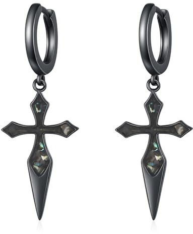JFASHOP Schwarze Schwert Ohrringe 925 Sterling Silber Baumelnde Creolen Punk Schmuck Geschenke für Mädchen