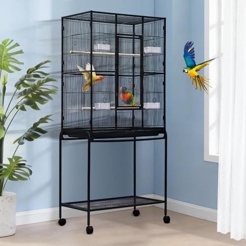 Garvee Large Bird Cage, 54 H Big Bird Cage with Stand for Parakeets Parrots Conures Lovebird Cockatiel Black