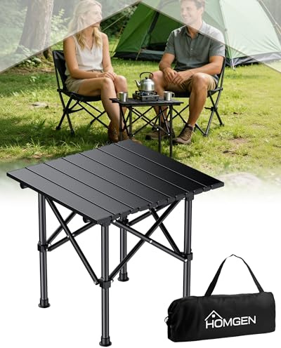 HOMGEN Tragbarer Campingtisch Kleiner Kompakter Picknick Klappbar Stabiler Outdoor Beistelltisch aus Carbonstahl 40×40 cm × 40 cm Faltbar mit Tragetasche für Camping Strand Picknick Wandern & Vanlife