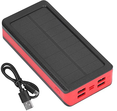Power Bank Solar 30000mAh, Cargador Solar Rojo con 4 Puertos USB y 3 Modos de Luz LED - Gran Capacidad, Carga Rápida, Ideal para Excursionismo y Camping