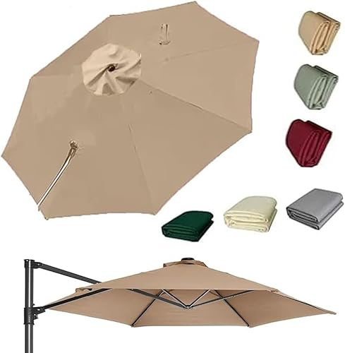 Toldo Impermeable para Sombrilla De Patio con Brazo Lateral - Cubierta De Sombrilla Voladiza De 8 Varillas para Jardín, Terraza, Césped, Piscina - Reemplazo Duradero para Parasol Khaki 3m/10ft