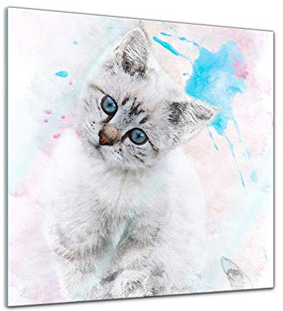 Bilderdepot24 Glasbild Aquarell - Katze - 20 x 20 cm - Deko Glas - brilliante Farben, inkl. Aufhängung