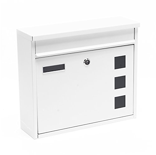 Wiltec Boîte aux Lettres Murale V12, Verrouillable, Blanche, Acier galvanisé, 360 x 115 x 320 mm, avec Clapet, Fenêtres et Porte-nom
