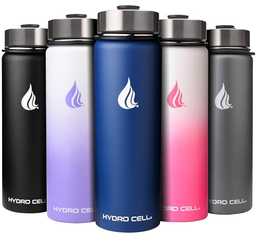 HYDRO CELL Bouteille D'Eau En Acier Inoxydable Avec Paille Et Couvercles À Large Ouverture (24 Oz) - Garde Les Liquides Parfaitement Chauds Ou Froids (Bleu Marine 24 Oz)