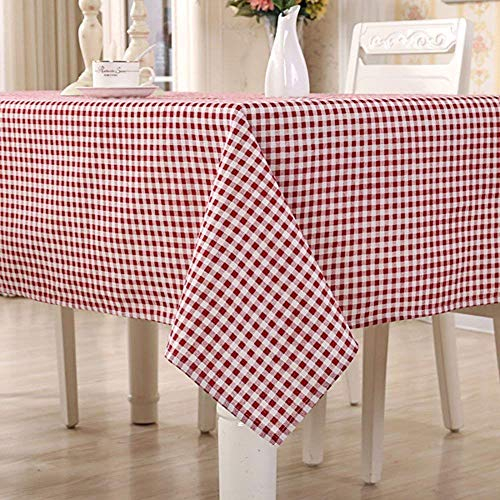 HomeT Baumwolle Leinen Geometrisch Rot & Weiß Kariert Tischdecke Gingham Kastanienbraun für Rechteck Tisch (140x180cm)