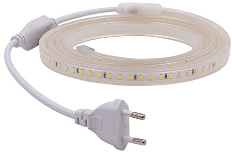 XUNATA 1m 220V Tiras LED, SMD 2835 120LEDs/m, IP67 Impermeable, Escalera de Techo Blancas Tira de LED Cocina Cable Luces LED Blanco calido