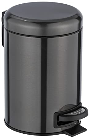 WENKO Cubo de pedal de acero inoxidable Leman metálico negro 3 l - Cubo de cosmética, cubo de basura con recubrimiento anti-huellas dactilares Capacidad: 3 l, Acero inoxidable, 17 x 25 x 22.5 cm, Negro