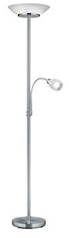 meineWunschleuchte Deckenfluter Silber 180cm mit flexibler Leselampe und Glasschirmen Weiß