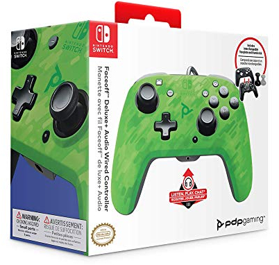PDP Gaming Faceoff Deluxe+ verkabelt Switch Pro Controller - Grün Camo - Offiziell Lizenziert durch Nintendo - Customizable buttons and paddles - Ergonomic Controllers