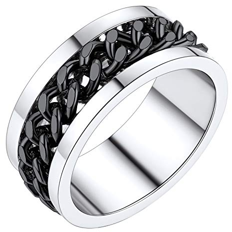 PROSTEEL Herren drehbare Ringe schwarz Spinner Kette Ring Größe 59 Punk Stil zweifarbiger Edelstahl Bandring Biker Ring Partnerring Verlobungsring Freundschaftsring für Männer