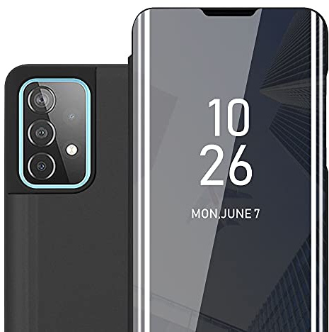 Cadorabo Hülle kompatibel mit Samsung Galaxy A52 (4G 5G) A52s Schutzhülle TPU Silikon Case 360 View Spiegel, Slim Kratzfest Gummi mit Rundumschutz Cover Hülle für Galaxy A52 (4G 5G) A52s in Schwarz