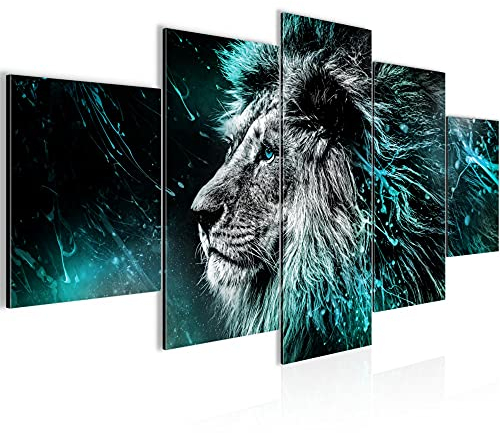 Runa Art Wandbilder Löwe 5 Teilig Bild auf Vlies Leinwand Deko Wohnzimmer Schlafzimmer Graffiti Schwarz Bunt 039552c