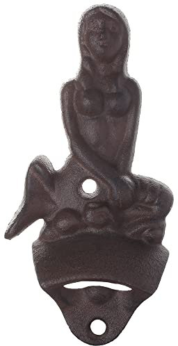Luwanburg Mermaid Fish Cast Iron Beer Bottle Opener Wall Mounted Bottle Cap Opener Nautical Coastal Vintage