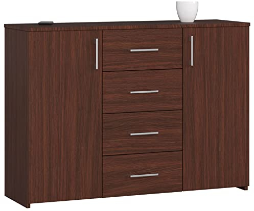 AKORD Kommode K45 110 cm | mit 2 Türen und 4 Schubladen | Schrank | für das Wohnzimmer | für das Schlafzimmer | B110 x H80 x T35 cm | Gewicht 48,00 kg | Wenge/Wenge