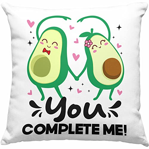 Avokado Kissen mit Füllung 40x40 Paare Liebe Beste Freundin Geschenk You Complete Me Lustiger Spruch (Rosa)