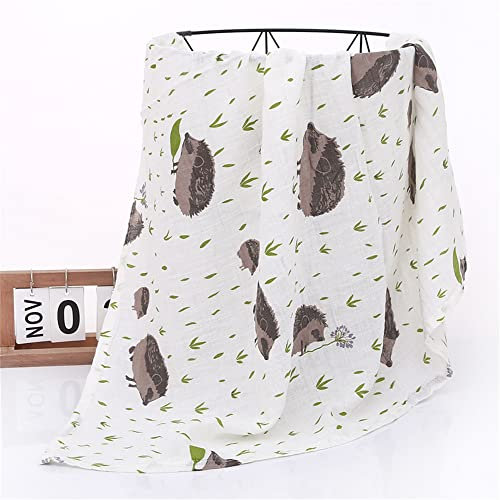 Chickwin Musselin Babydecke Baumwolle Kuscheldecke, Tierdruck Bequem Weich 2 lagig Musselin Tuch Decke für Junge Mädchen Neugeborene, Wickeldecke, Badetuch, Kinderdecke (Igel,120x110cm)