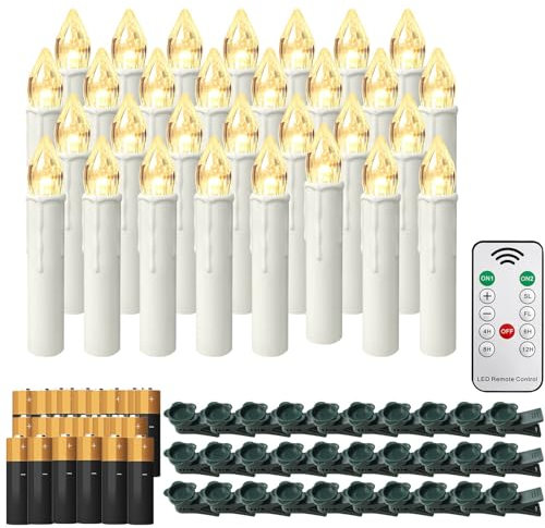 XMTECH 30 Stück LED Weihnachtskerzen Kabellos Kerzen Warmweiß Weinachten mit Fernbedienung und Batterie, Kerzenlichter Flammenlose für Weihnachtsbaum, Hochzeit, Geburtstags, Party