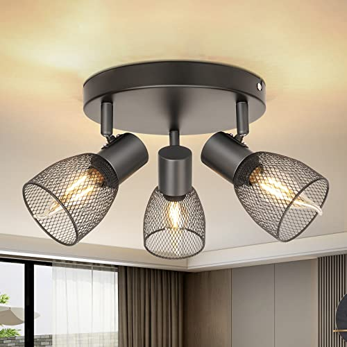 Dehobo LED Deckenstrahler Schwenkbar 350°, Deckenstrahler 3 Flammig E14 Strahler Deckenleuchte Spot Schwarz, Deckenlampe Industrial Runden für Küche, Wohnzimmer, Schlafzimmer, Nein E14 Leuchtmittel