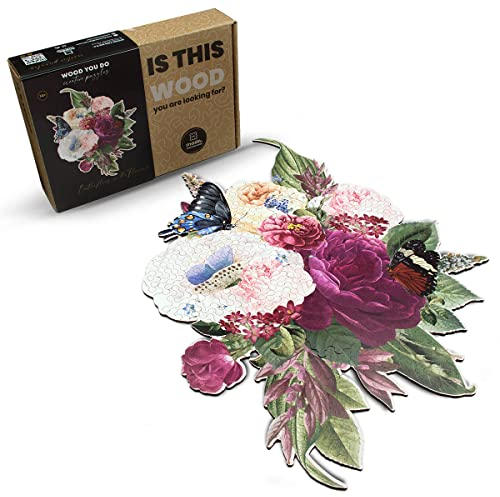 WOOD YOU DO Holzpuzzle Blumenmotiv Holzpuzzle Für Erwachsene Wooden Puzzle Holzpuzzles Perfekt Geschenkidee für Erwachsene 320 Teile, 48x38cm (BUTTERLIES IN Flowers, A2, XXL)