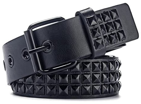 COOKOE Women Men Studded Belt for Dress Jeans Punk Rivet Rock With Pin Buckle Square Beads Leather Belt
