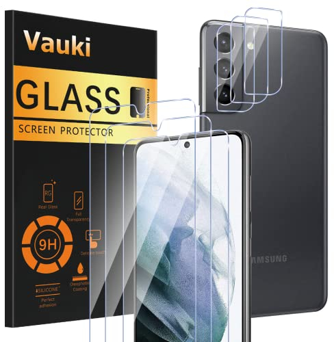 Vauki 3 Pezzi Vetro Temperato per Samsung Galaxy S21 5G con 3 Fotocamera Pellicola Protettiva,Durezza 9H,Anti-Graffio,Senza Bolle,Ultra HD Schermo Pellicola Compatibile con Samsung Galaxy S21 5G,6.2