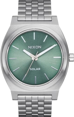 Nixon Time Teller Solar Herren Armbanduhr aus Edelstahl in der Farbe Silber-Grün 40mm, Wasserdichtigkeit: 10Bar, A1369-5172-00