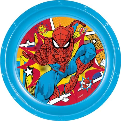 TataWay in viaggio si cresce Marvel Blue Speiseteller für Kinder aus Spiderman-Kunststoff, stoßfest und wiederverwendbar