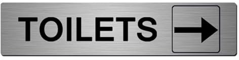 Aluminium Toilets Sign Right Arrow Symbols 22cm x 5cm Brushed Silver