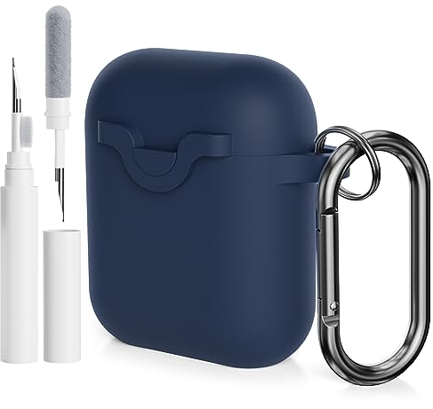 AOTUAO Funda para Airpods 2 y 1 Case Cover con Kit de Limpieza, Fundas Protectora de Silicona Compatible con AirPods 2.ª y 1.ª Generación con Mosquetón, Midnight Blue