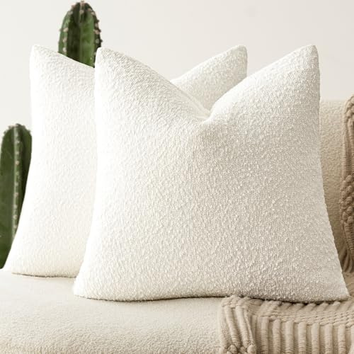 Foindtower Dekorative, strukturierte Bouclé-Kissenbezüge, gemütlich, weich, Couchkissen für Stuhl, Sofa, Schlafzimmer, Wohnzimmer, Heimdekoration, Cremeweiß, 2 Stück
