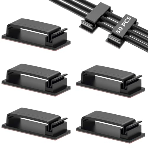 gaoduanluoluo 50 Stück Kabelmanagement Selbstklebende, Kabel Organizer Kabelhalter Selbstklebend, Kabelclips für Schreibtisch, Heim, Büro, TV, PC, Laptop (Schwarz)