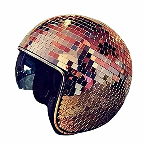 woyufen Disco Glitter Ball Helme, Glitzer Kugelhelme Glitzer Spiegelglas Disco Helme, Disco Kugel Helm mit Einziehbarem Visier Disco Helm Glitzer Spiegel Glas Disco Kugel-Hut für Club, Bühne, Bar