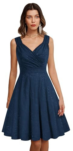 GRACE KARIN Robes de Soirée Femme Dentelles Chic Robe A-Ligne sans Manche Demoiselle d'honneur Mariée Bleu Marine decl0527-3 36