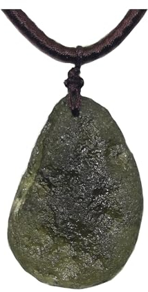 LXAMPES Rohe Moldavit Kristall Halskette,Zertifizierter Meteorit Stein, Moldavit Tektit Heilkristall Halskette,Unregelmäßige Form